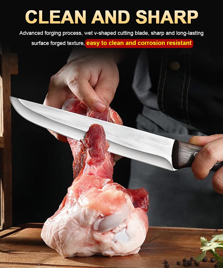 Hand forged meat knife cuts meat like tofu