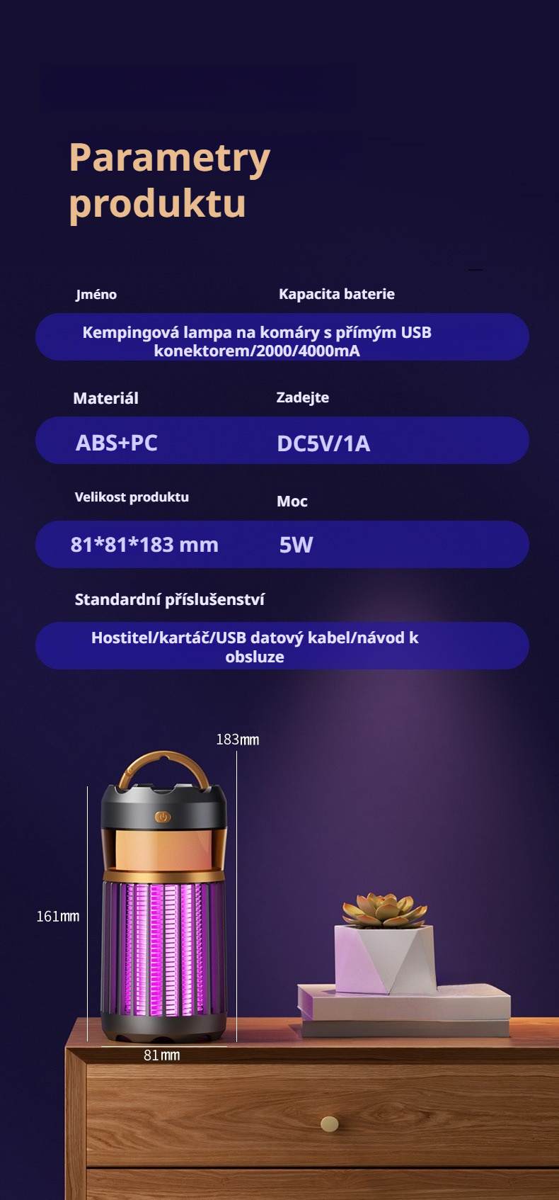 Lapač komárů s USB nabíjením