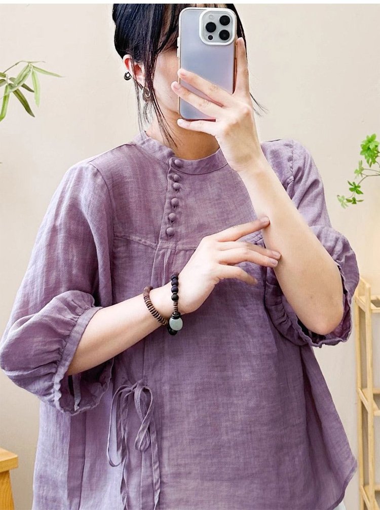 カジュアルコーデ例で着用された綿麻トップス