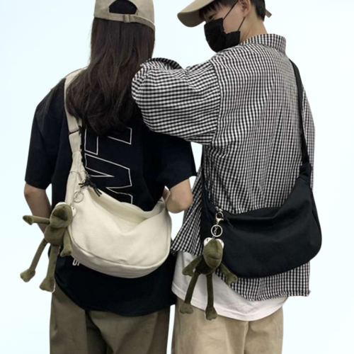 กระเป๋าคาดไหล่ผ้าแคนวาสสำหรับผู้หญิงและผู้ชาย กระเป๋าคาดไหล่สำหรับนักเรียนหญิง