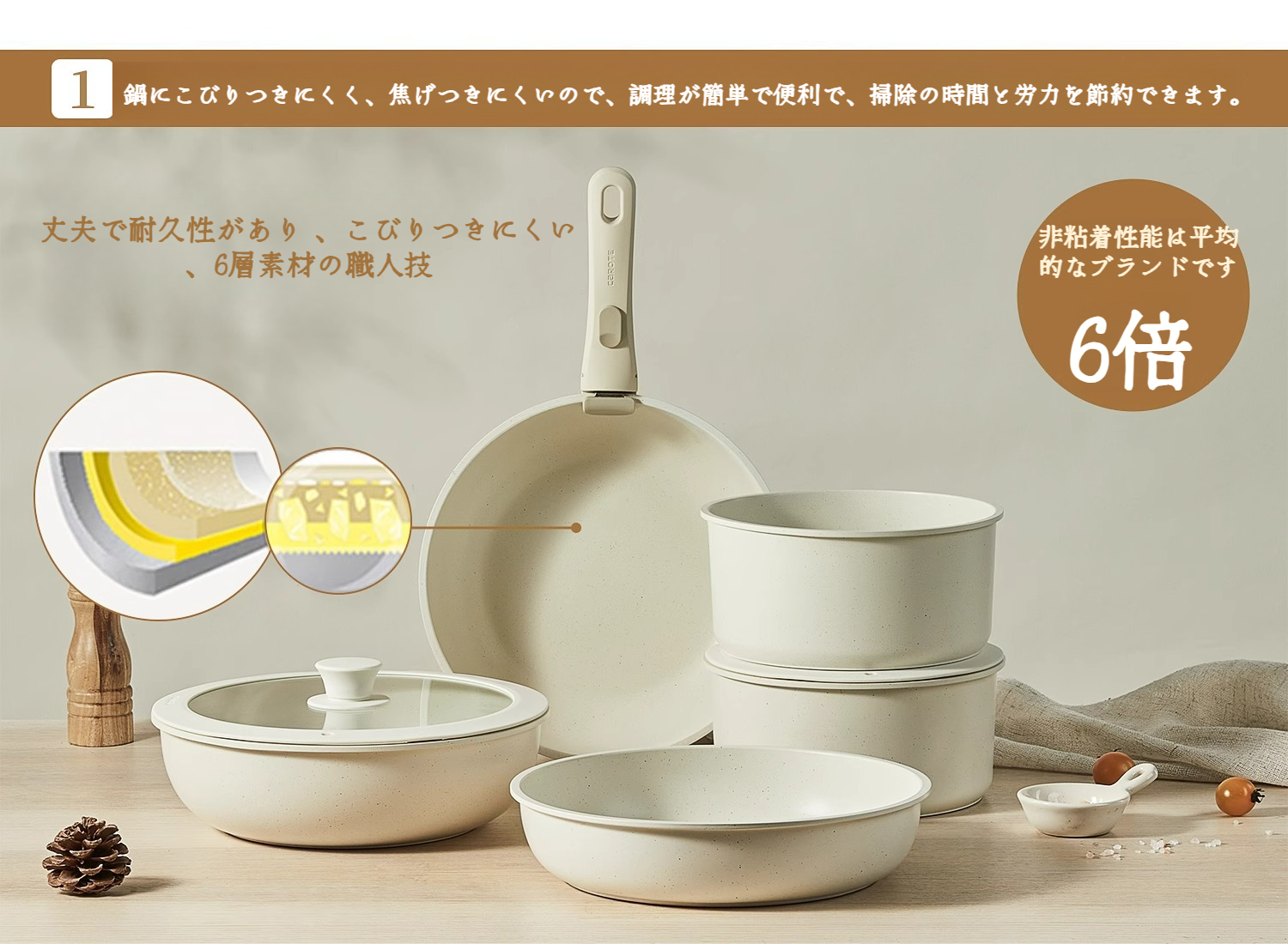 麦飯石製ノンスティックフライパンの全体画像