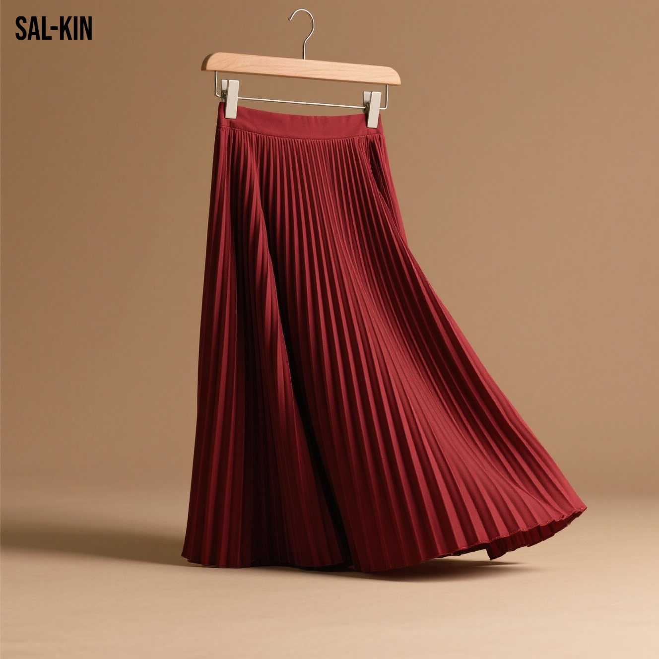 세련된 하이웨이스트 슬림 솔리드 컬러 플리츠 스커트