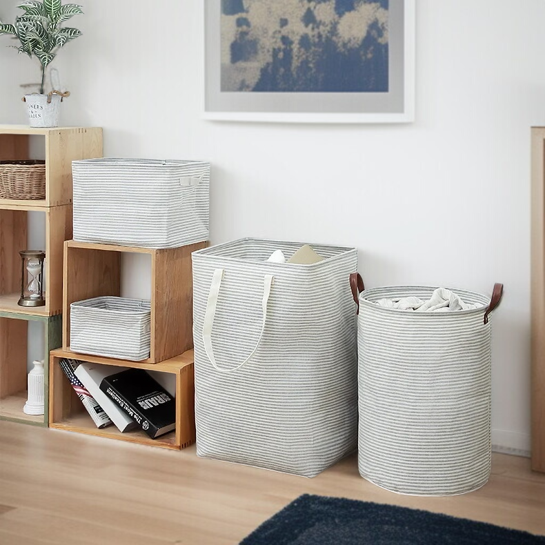 스트라이프 라지 세탁 바구니 접이식 수납 가방 옷 수납 바구니 더러운 옷 바구니 패브릭 세탁 바구니
