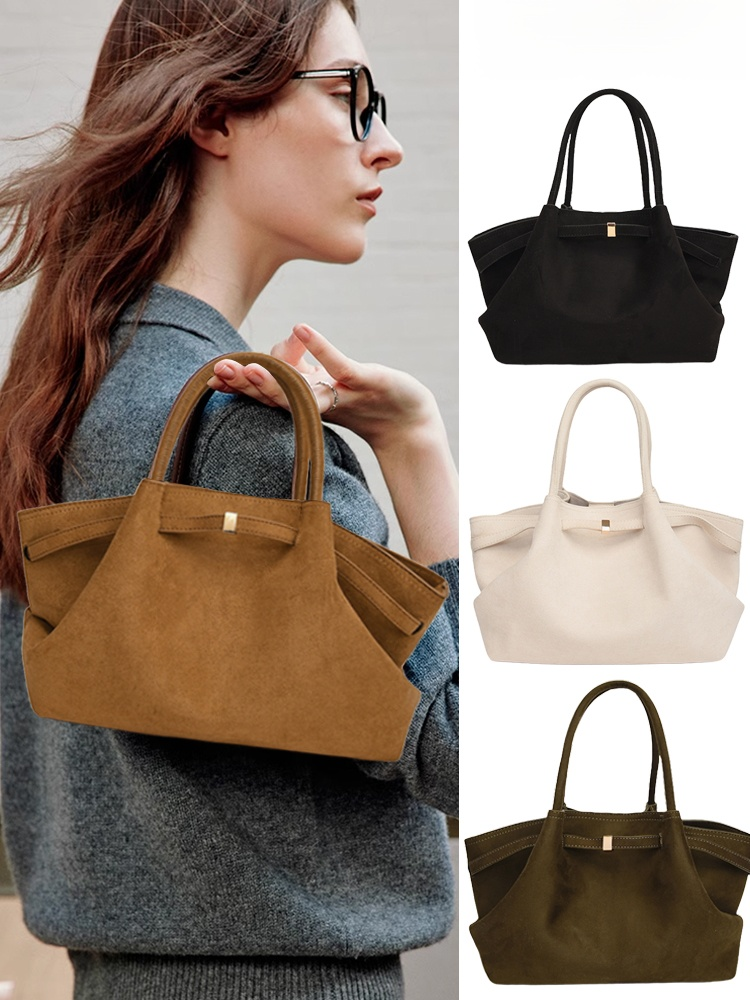 حقيبة توت نسائية فاخرة عصرية من جلد الغزال بسعة كبيرة