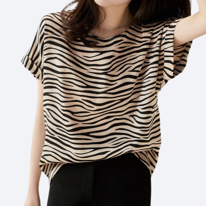 여성 빈티지 디자인감 얼룩말 스트라이프 반팔