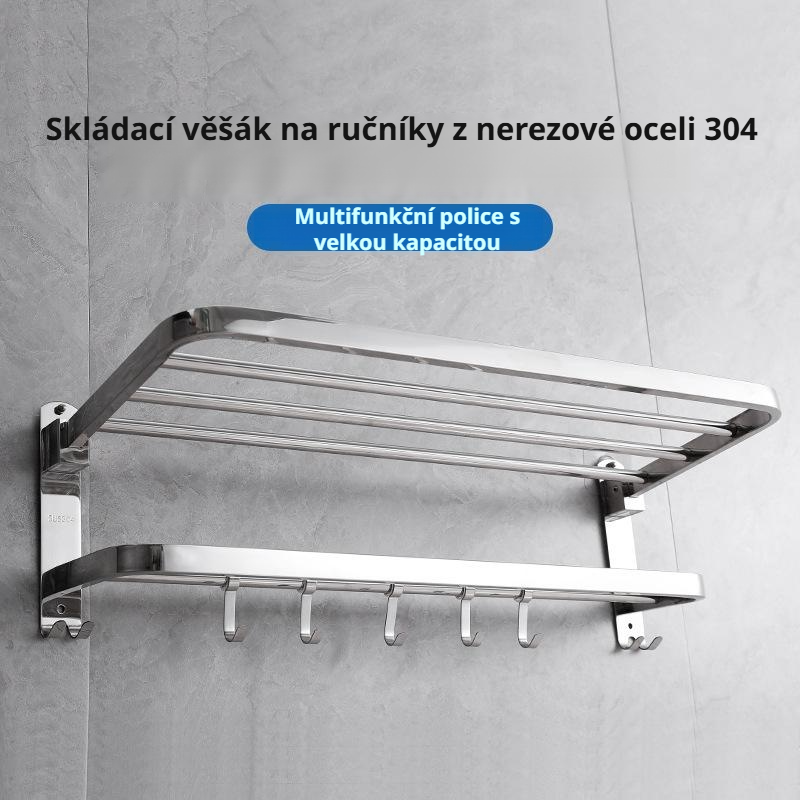 . Vícevrstvý nerezový držák na ručníky do koupelny bez vrtání