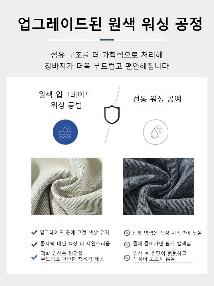 워싱 데님 스트레이트 와이드 팬츠 남성용