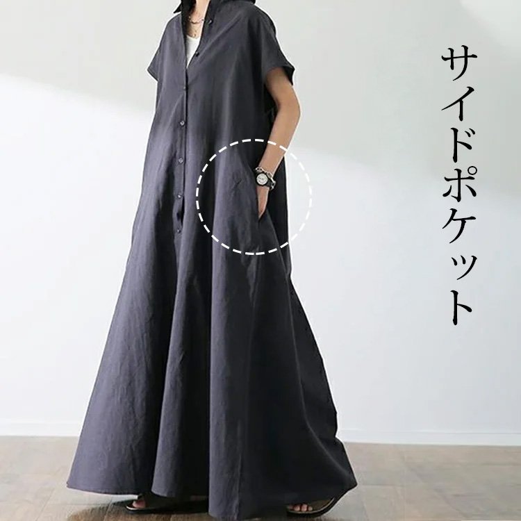 여름 풀오버 반팔면과 린넨 여성의 느슨한 옷깃 패션 캐주얼 셔츠 드레스