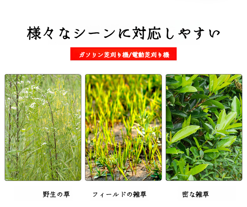 ガーデニング作業中の草刈機と除草ヘッド