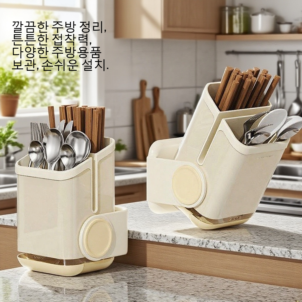 주방 펀치 없는 벽걸이 젓가락 수납함