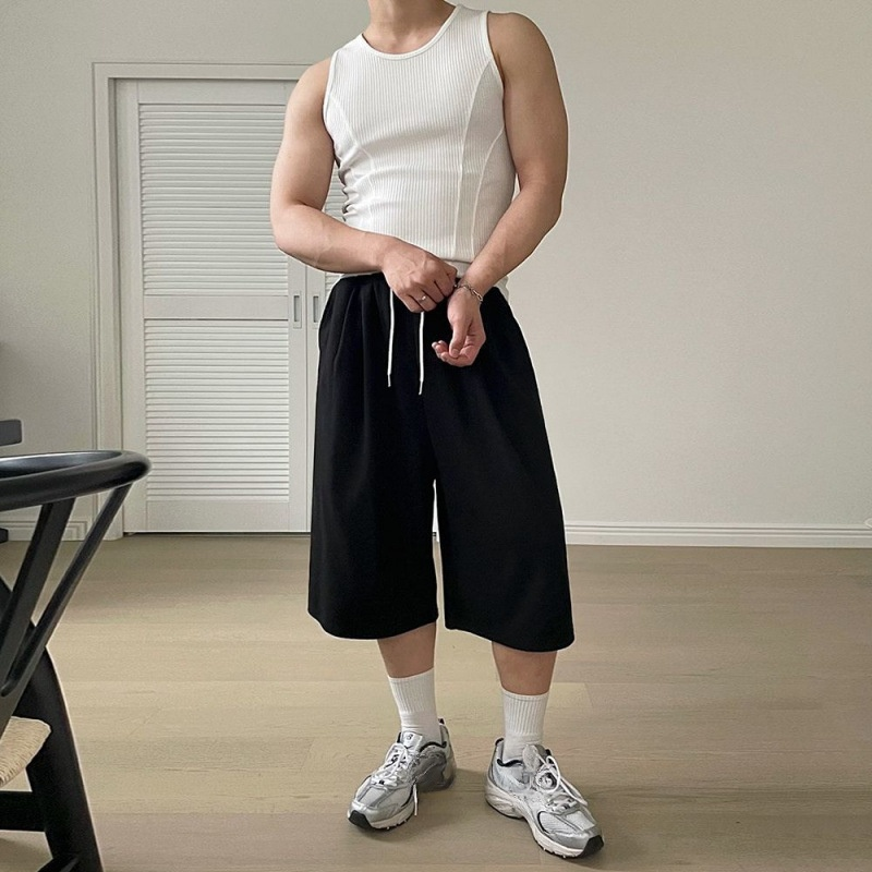 남자 여름 와이드 그레이 맨투맨 7부 캐주얼 반바지 루즈핏 반바지 코디