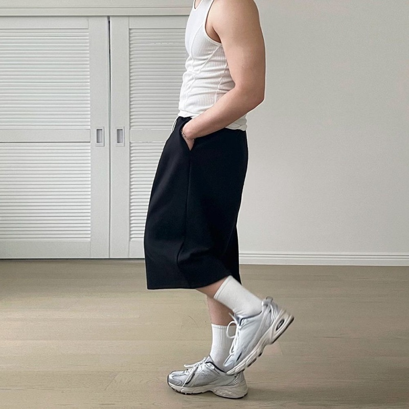 남자 여름 와이드 그레이 맨투맨 7부 캐주얼 반바지 루즈핏 반바지 코디