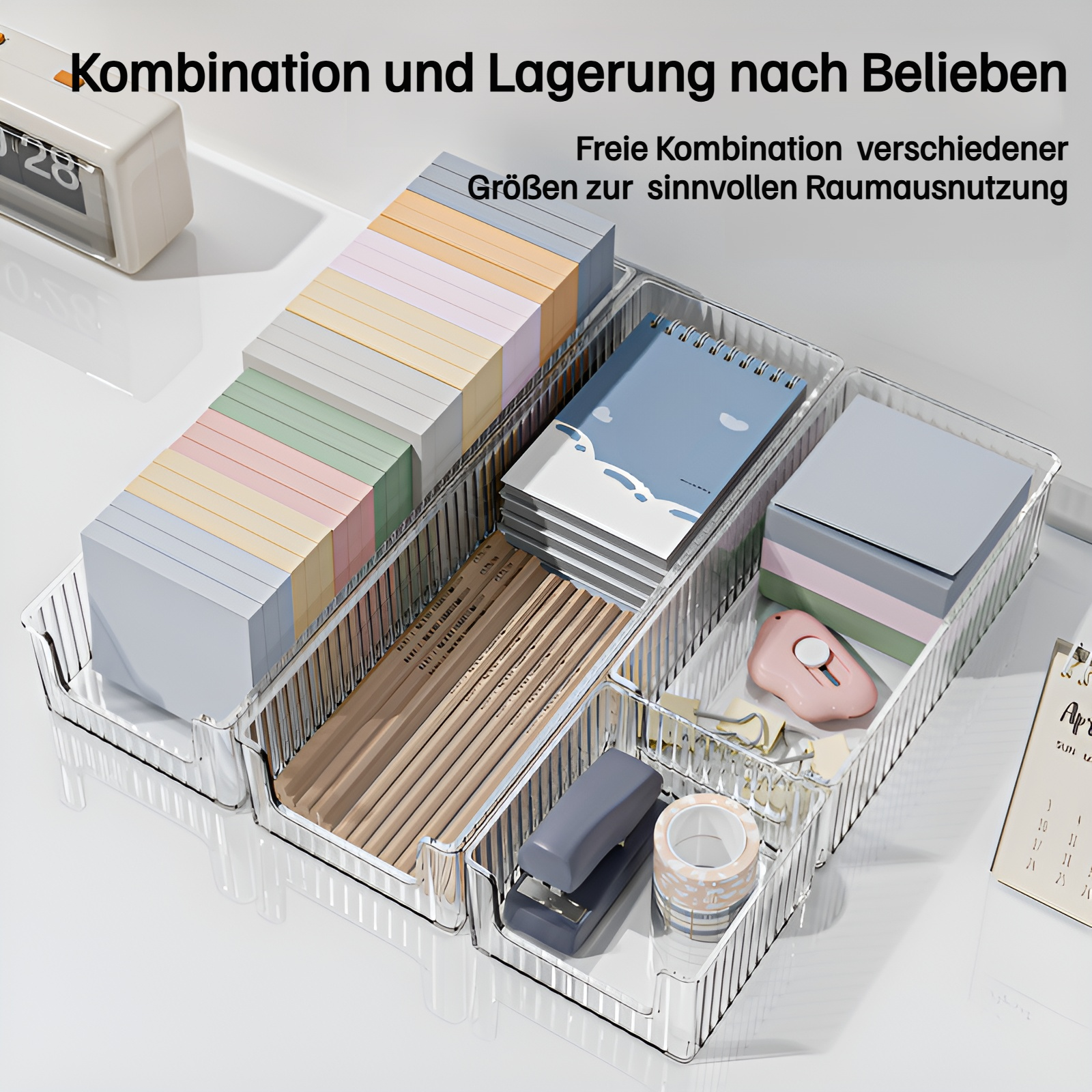 Desktop Organizer mit mehreren transparenten Schubladen