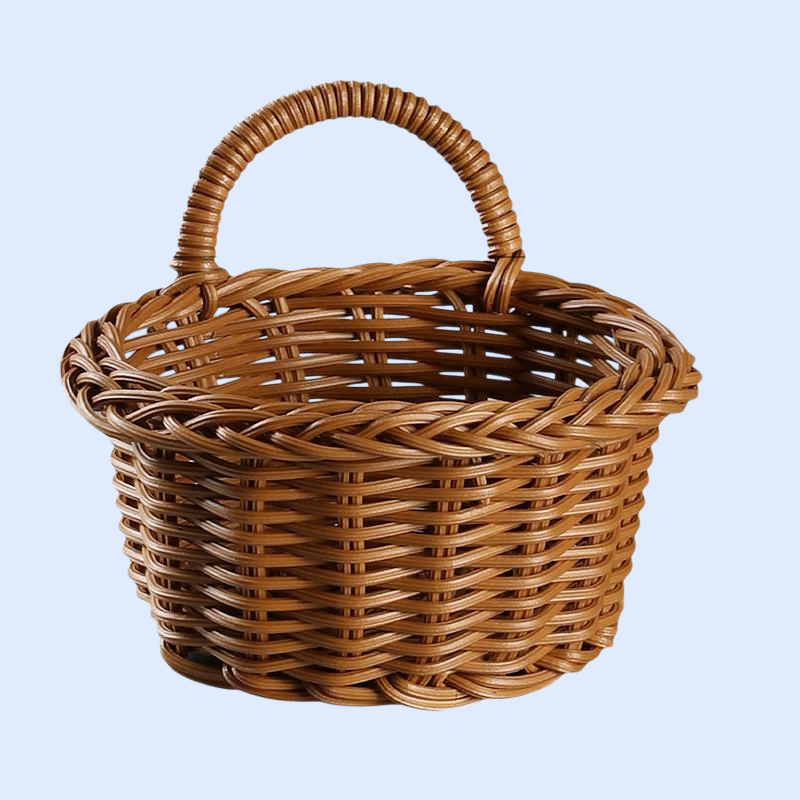 プラスチック製ラタン風壁掛けバスケット　キッチン用ネギ・ショウガ・ニンニク収納かご