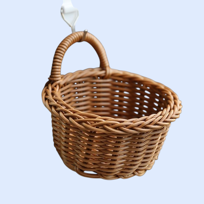 プラスチック製ラタン風壁掛けバスケット　キッチン用ネギ・ショウガ・ニンニク収納かご