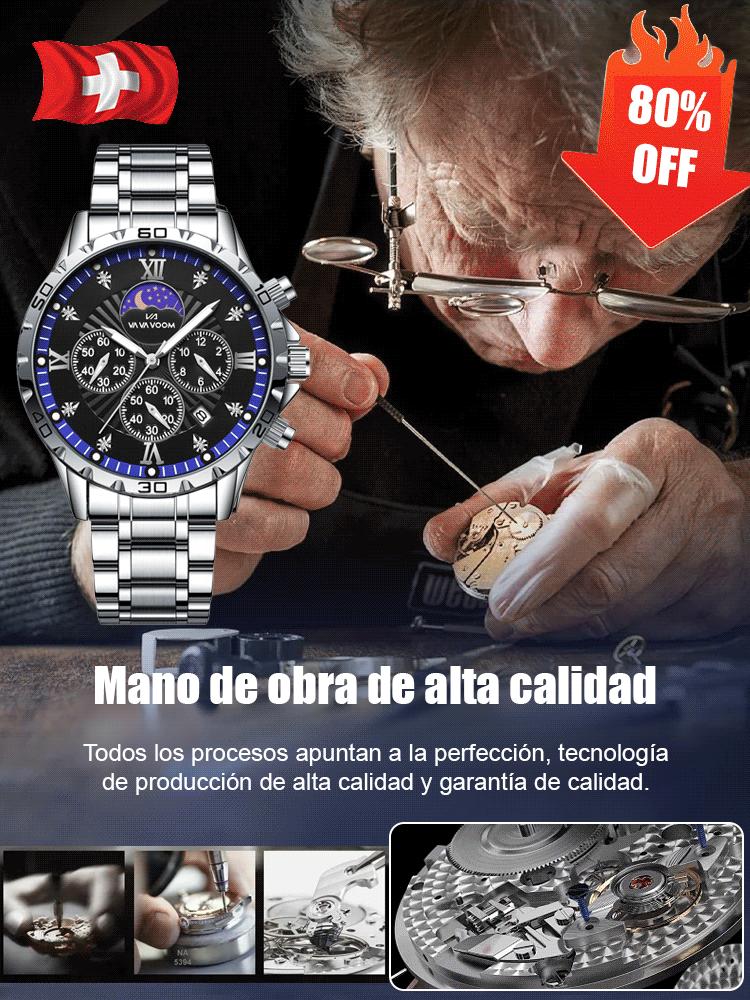 Reloj de pulsera para hombre con cronógrafo y calendario.
