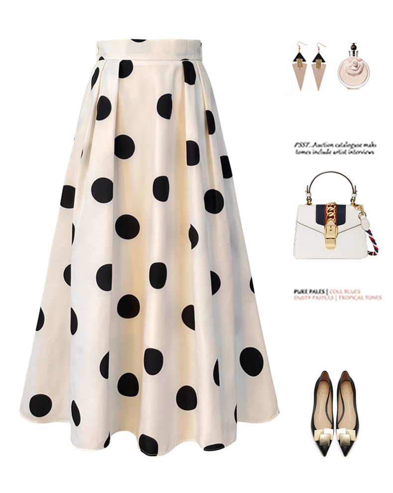 도트 패턴 미디 스커트 옆모습