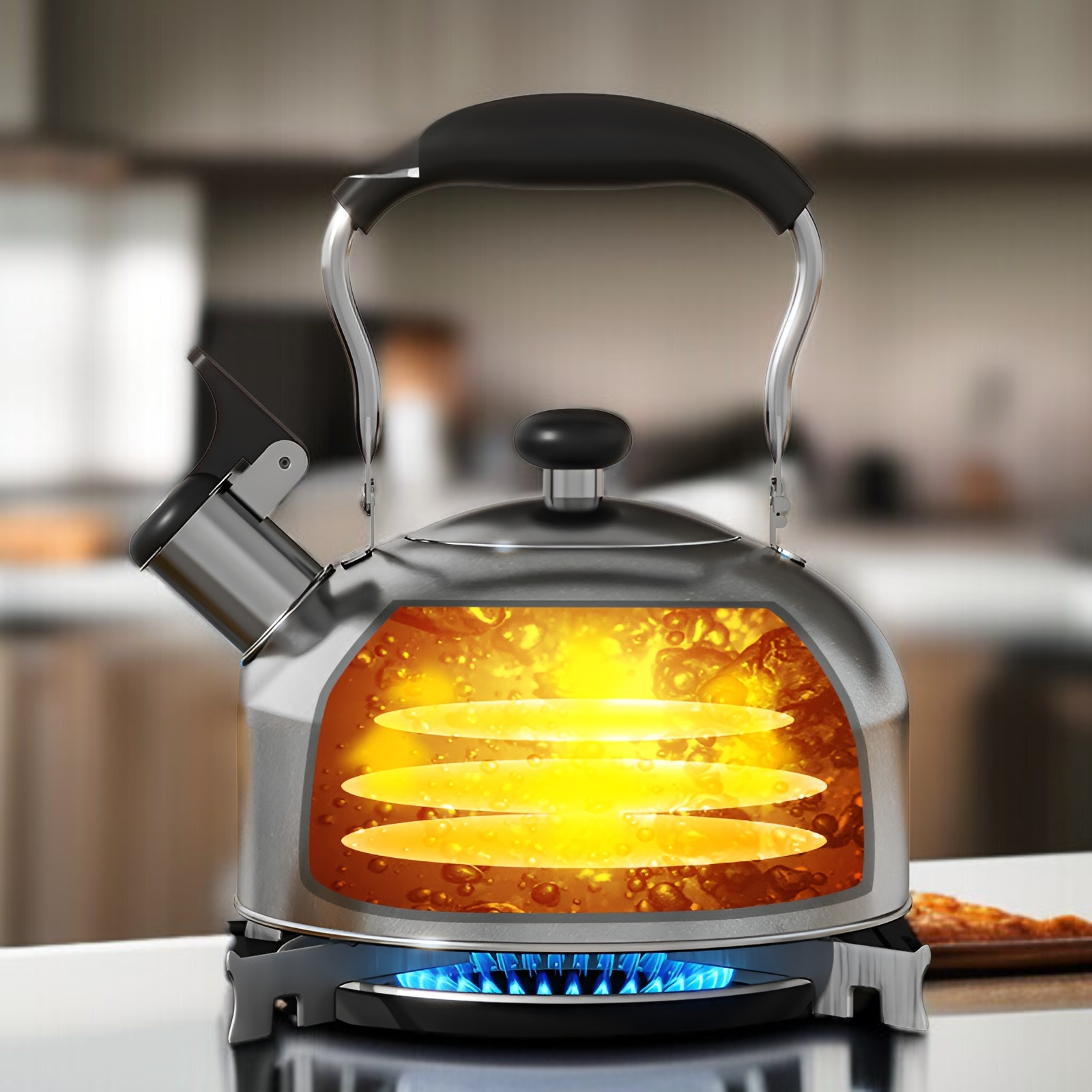 Outdoor-Camping-Wasserkocher aus Edelstahl mit Pfeife, Haushaltswasserkocher mit großer Kapazität, f