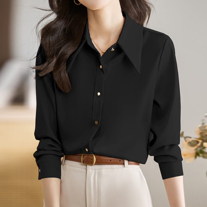 السيدات قمصان طويلة الأكمام من الساتان