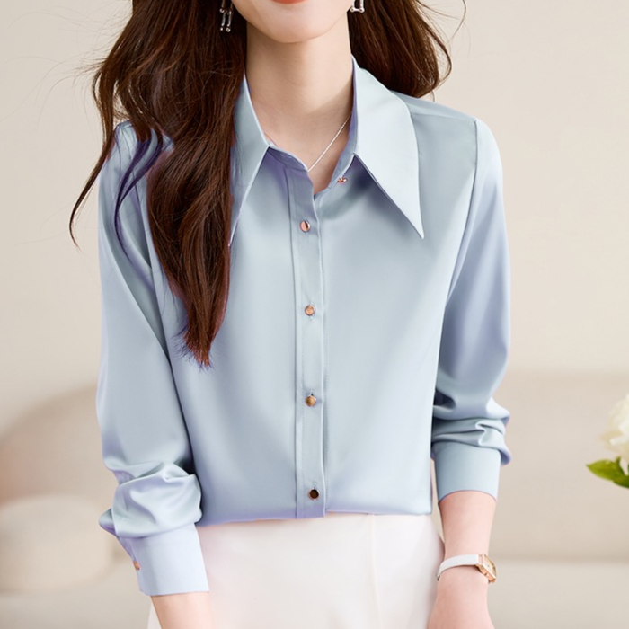 السيدات قمصان طويلة الأكمام من الساتان