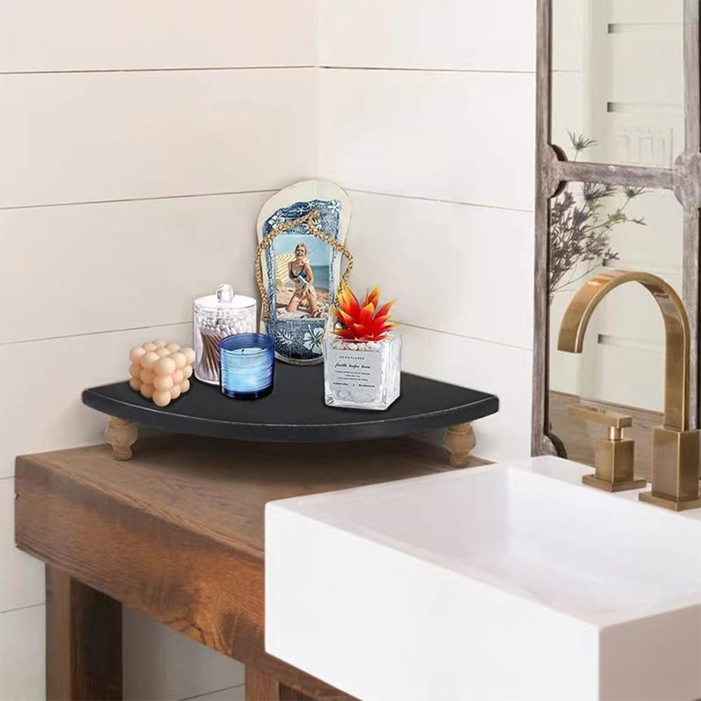 Wooden corner rack desktop ornaments tray fan-shaped partition base corner storage bracket rack