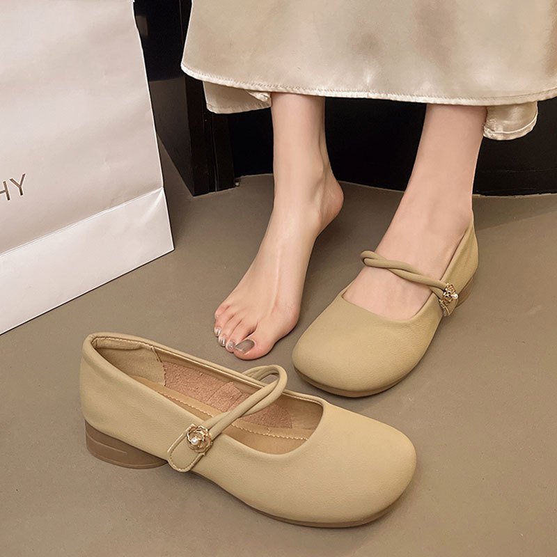 여름 얇은 가죽 통기 프렌치 메리진 슈즈
