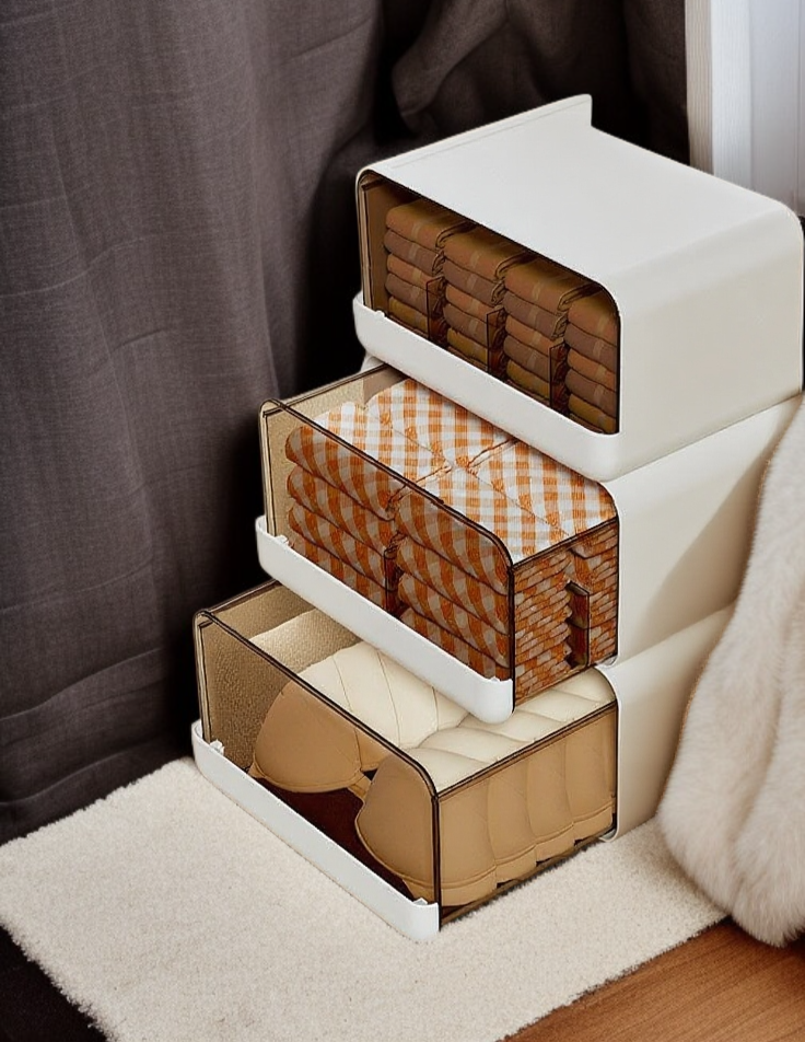 Space-saving storage box for socks and underwear