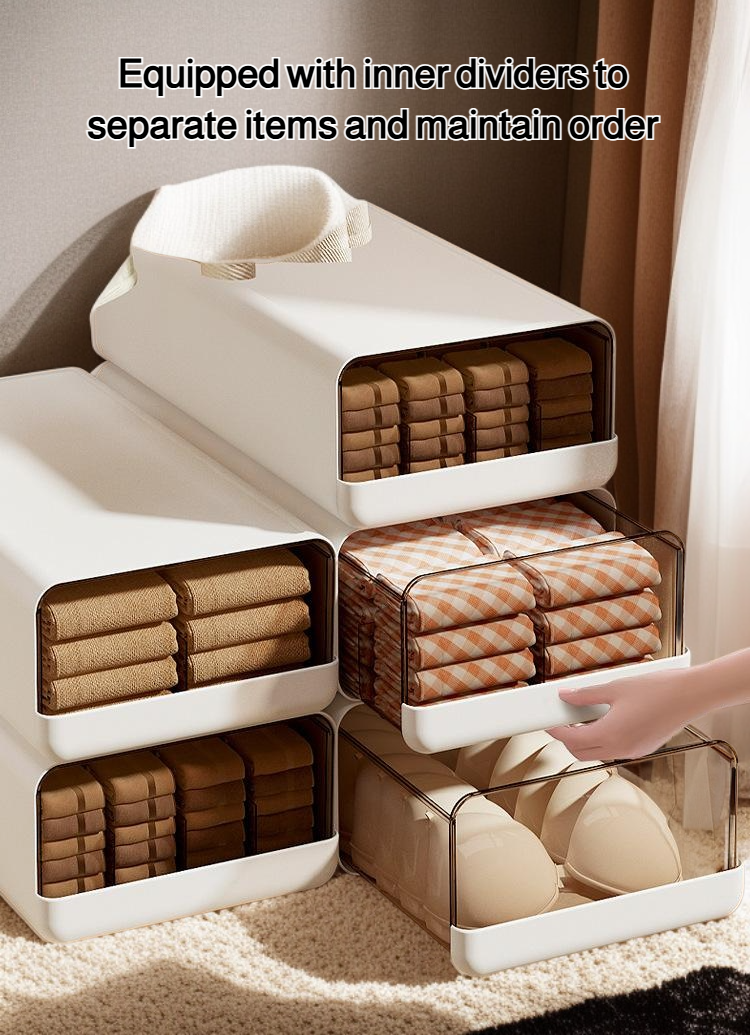 Household underwear and socks storage box neatly arranged in a drawer