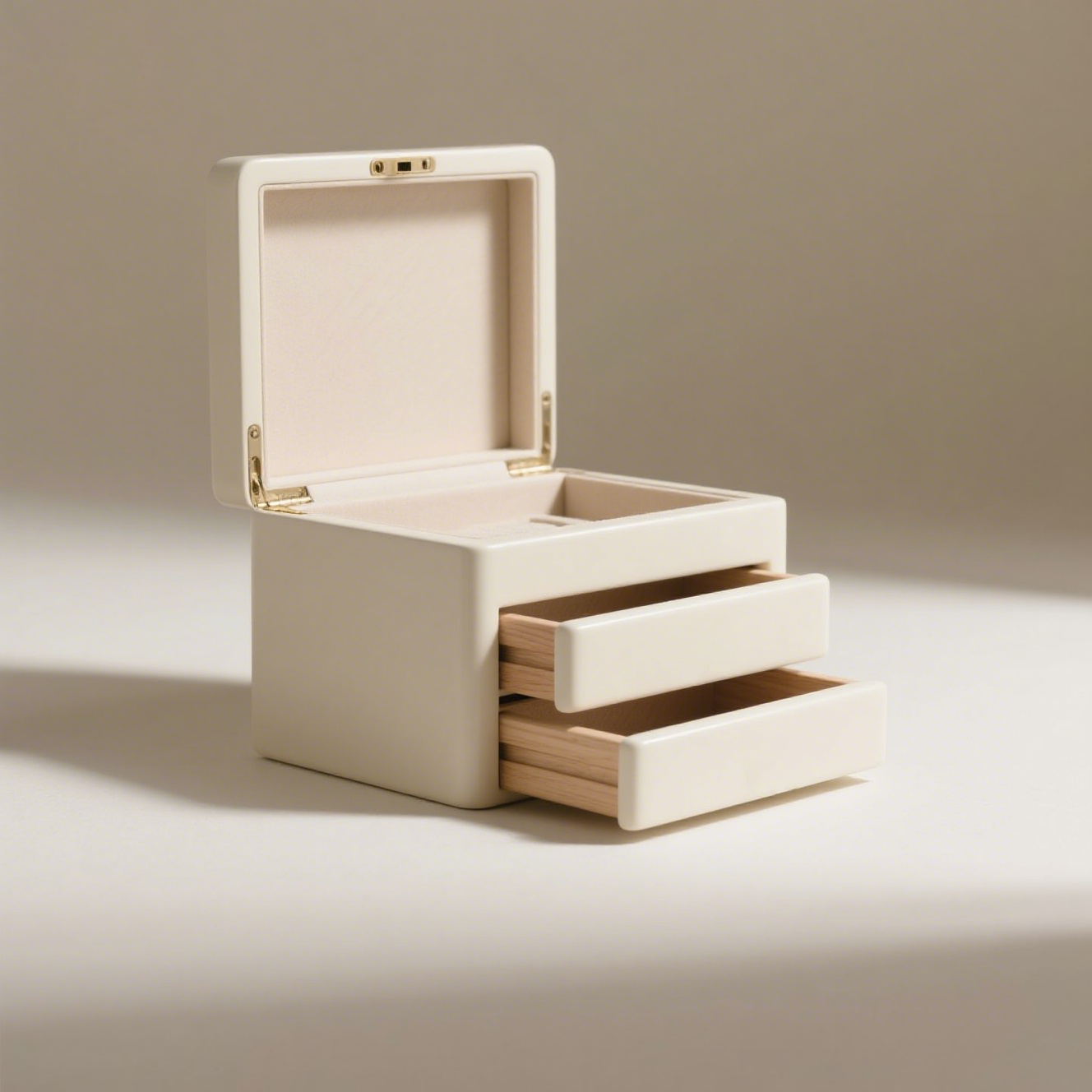 Kompaktní dřevěná šperkovnice se třemi vrstvami na šperky