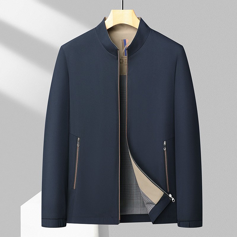 メンズジャケット春2025年新作、スタンドカラーのビジネスカジュアルな中年向けお父さんジャケット