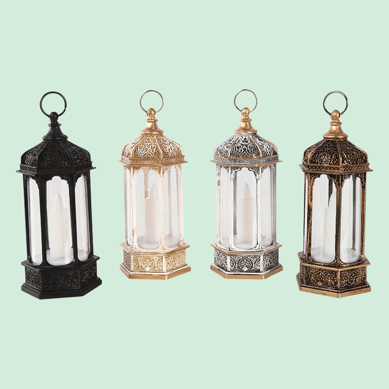 빈티지 스타일의 발광 육각 전자 양초 랜턴