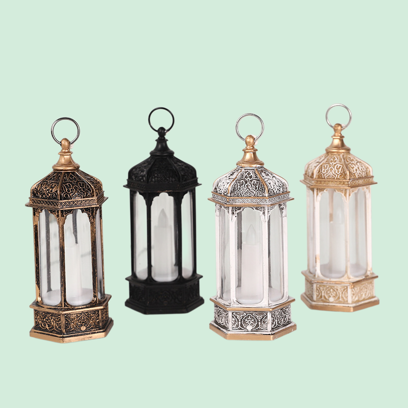 빈티지 스타일의 발광 육각 전자 양초 랜턴