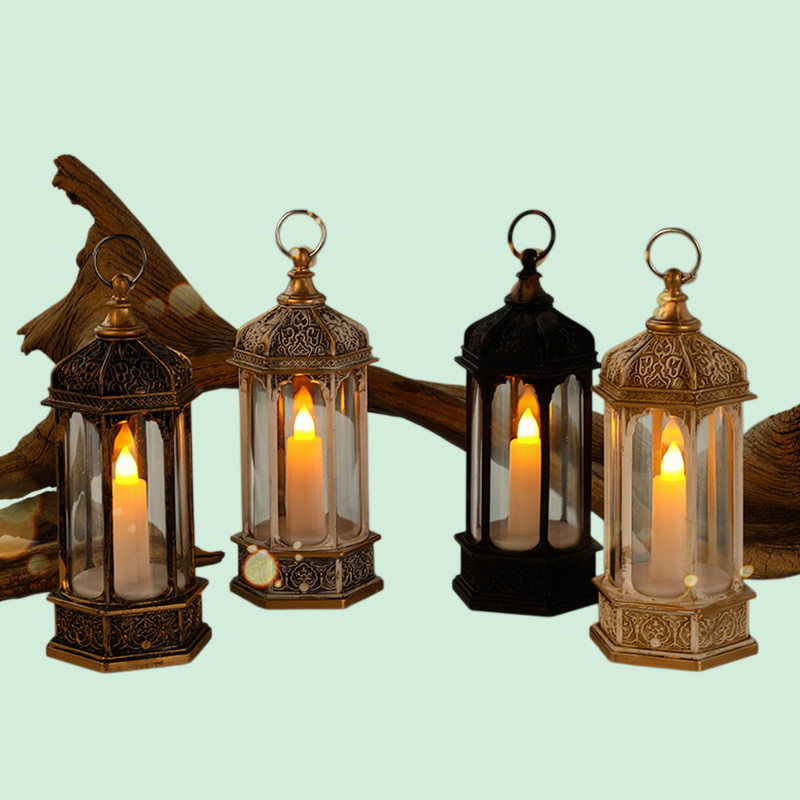 빈티지 스타일의 발광 육각 전자 양초 랜턴