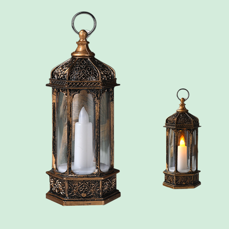 빈티지 스타일의 발광 육각 전자 양초 랜턴