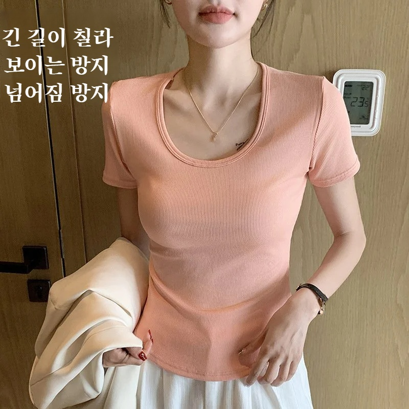 여성 여름 아웃핏 슬림 라운드 티셔츠 봄 핫피스 레깅스 몰드 상의 정견 반팔 티셔츠 여름 여자 아웃핏 상의