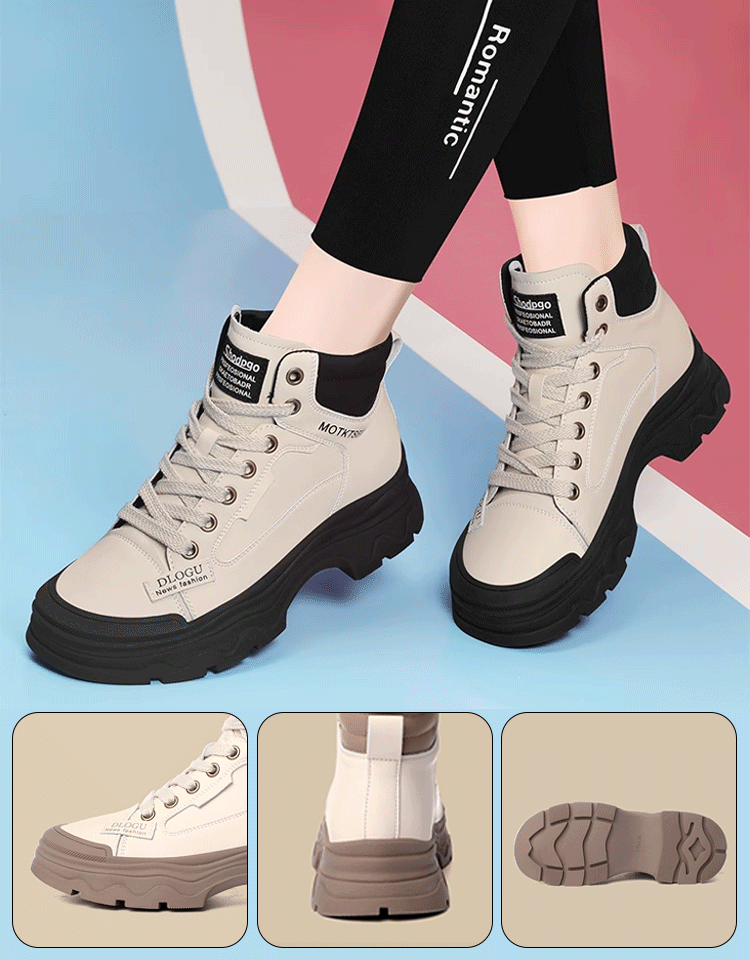 快適な厚底レースアップショートブーツ女性用