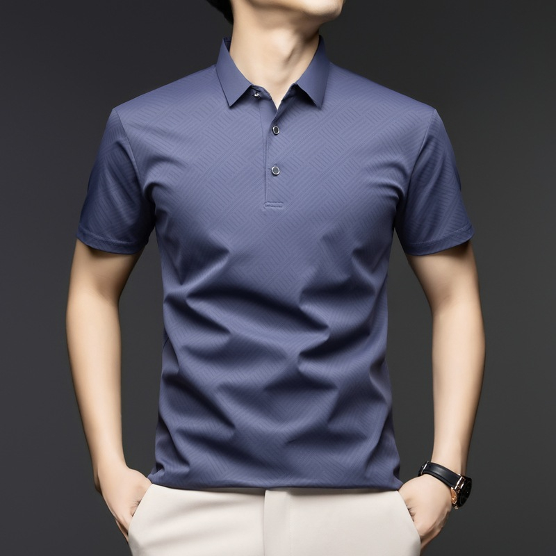 남자 아이스 실크 반팔 여름 아빠룩 캐주얼 상의 스킨 터틀넥 반팔 티셔츠 시원한 느낌 중장년 상의