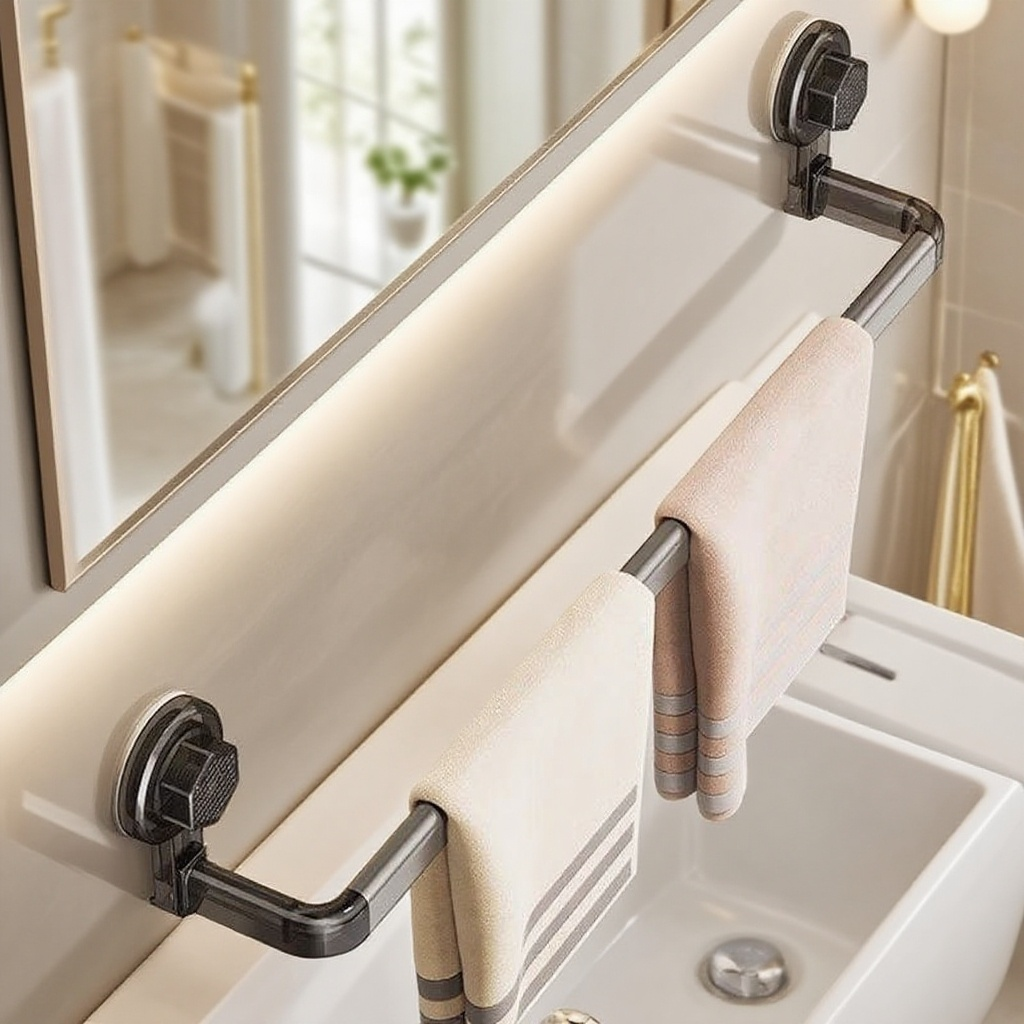 수건을 걸어놓은 빨판 수건걸이 모습