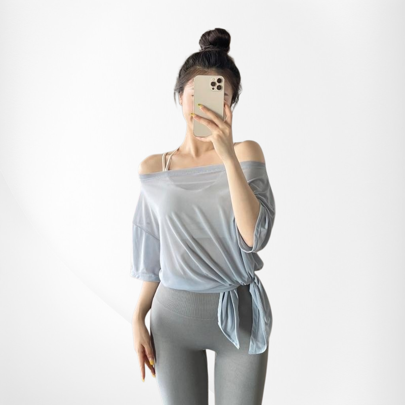  Damen Yoga Bluse Kurzarm und Baggy Sporthose Set