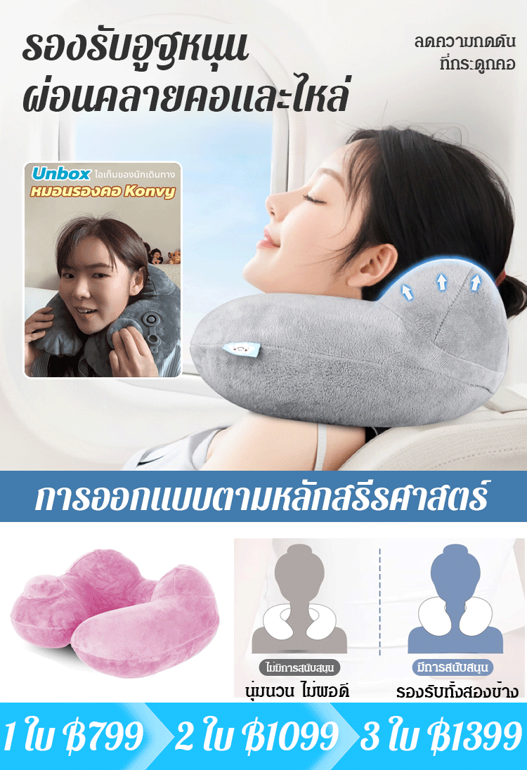 【บรรเทาความเมื่อยล้าของคอได้อย่างมีประสิทธิภาพ】หมอนนวดเป่าลมแนบสนิททุกมุม