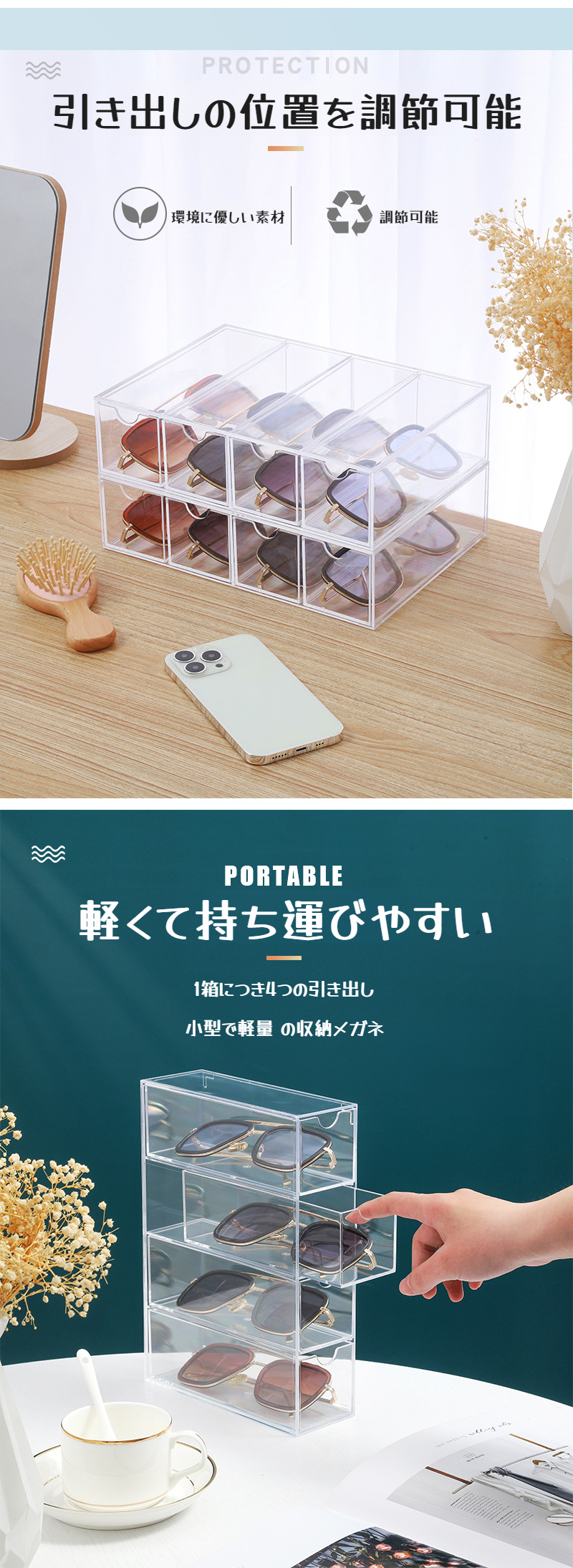 アクリル防塵仕様のメガネ収納ボックス詳細