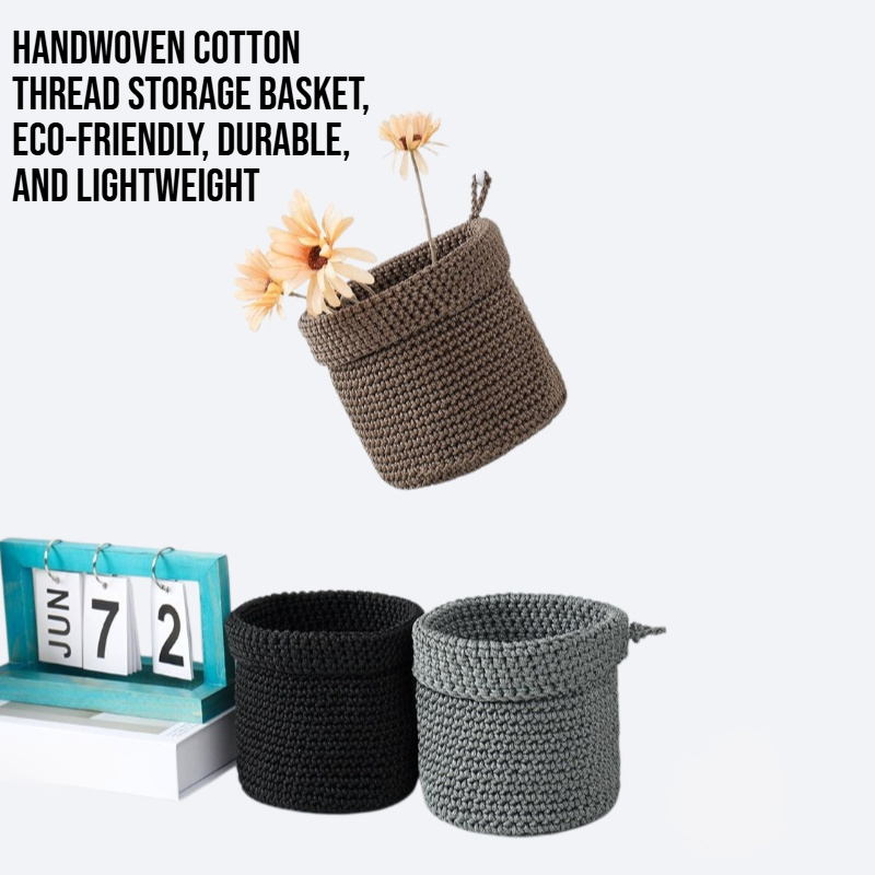 Cotton thread hand woven fabric storage basket