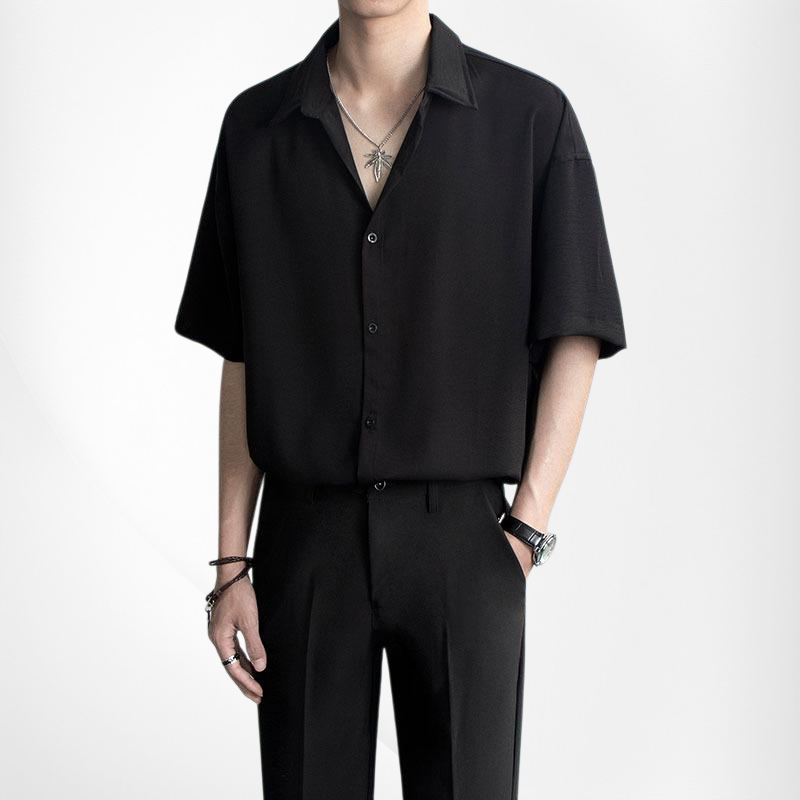 Männer Sommer Oversize Casual Kurzarmhemd – Weiß und Schwarz