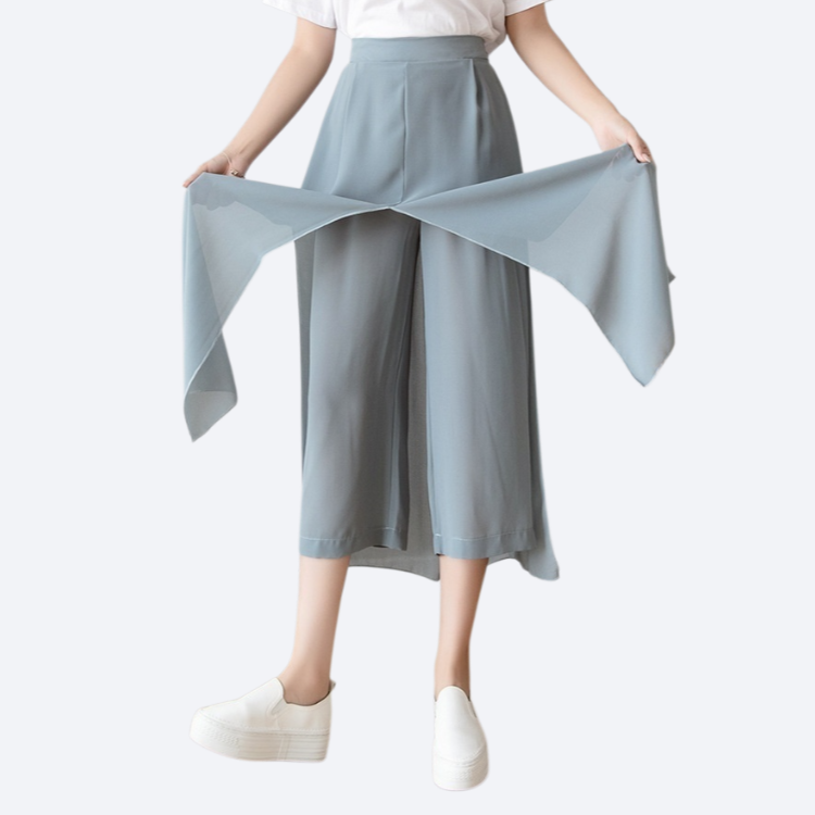 Slippery chiffon fake two wide leg pants skirt