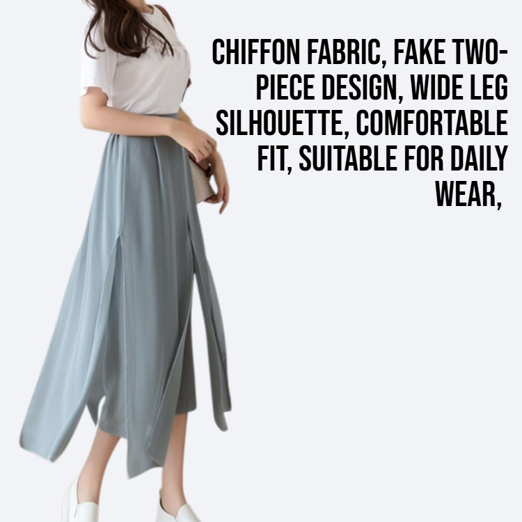 Slippery chiffon fake two wide leg pants skirt