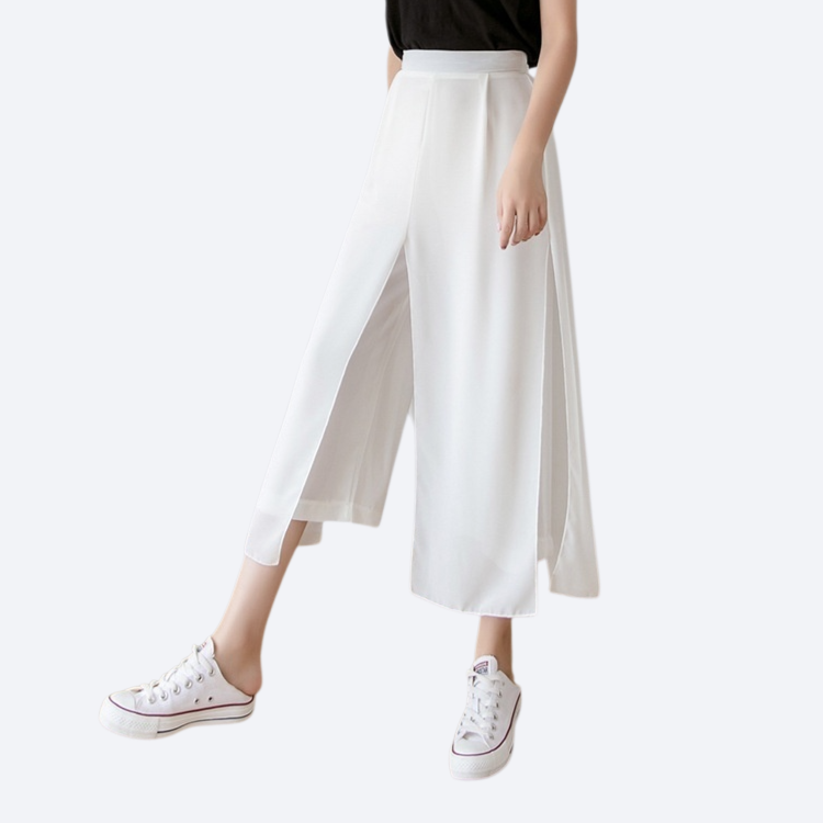 Slippery chiffon fake two wide leg pants skirt