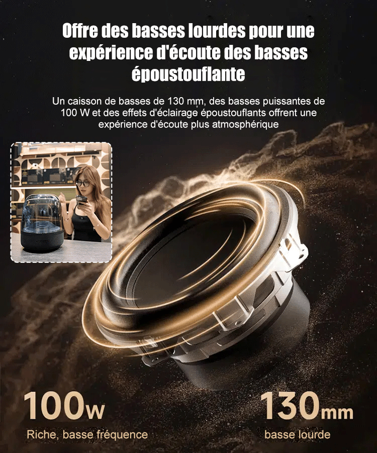 Nouvelle enceinte Bluetooth avec éclairage coloré en verre émaillé.