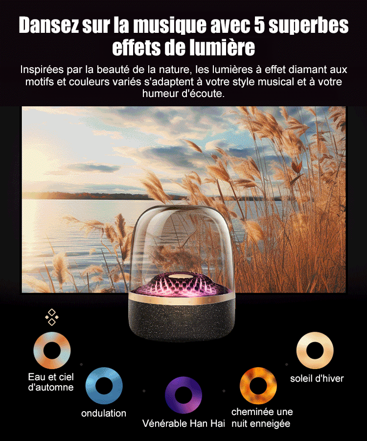 Nouvelle enceinte Bluetooth avec éclairage coloré en verre émaillé.