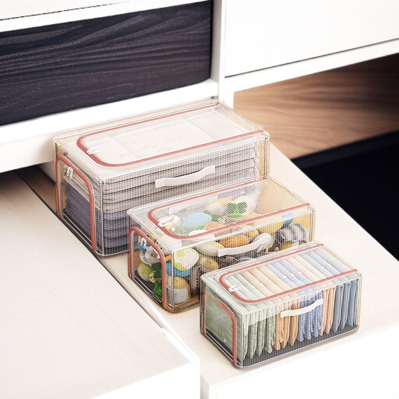 Nueva caja de almacenamiento de ropa de malla de PVC transparente, caja de almacenamiento de ropa pa