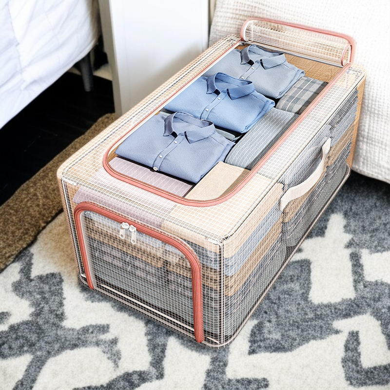 Nueva caja de almacenamiento de ropa de malla de PVC transparente, caja de almacenamiento de ropa pa